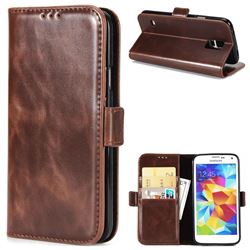 Luxury Crazy Horse PU Leather Wallet Case for Samsung Galaxy S5 G900 - Coffee