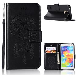 Intricate Embossing Owl Campanula Leather Wallet Case for Samsung Galaxy S5 G900 - Black