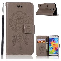 Intricate Embossing Owl Campanula Leather Wallet Case for Samsung Galaxy S5 G900 - Grey