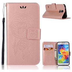 Intricate Embossing Owl Campanula Leather Wallet Case for Samsung Galaxy S5 G900 - Rose Gold