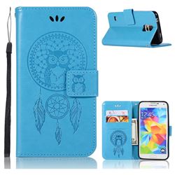 Intricate Embossing Owl Campanula Leather Wallet Case for Samsung Galaxy S5 G900 - Blue