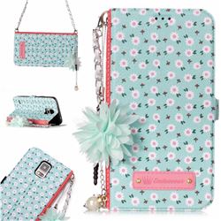 Daisy Endeavour Florid Pearl Flower Pendant Metal Strap PU Leather Wallet Case for Samsung Galaxy S5 G900