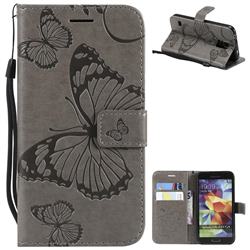 Embossing 3D Butterfly Leather Wallet Case for Samsung Galaxy S5 G900 - Gray