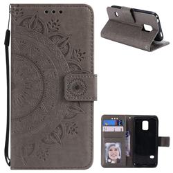 Intricate Embossing Datura Leather Wallet Case for Samsung Galaxy S5 G900 - Gray