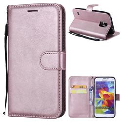 Retro Greek Classic Smooth PU Leather Wallet Phone Case for Samsung Galaxy S5 G900 - Rose Gold