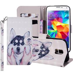 Husky Dog 3D Painted Leather Phone Wallet Case Cover for Samsung Galaxy S5 G900