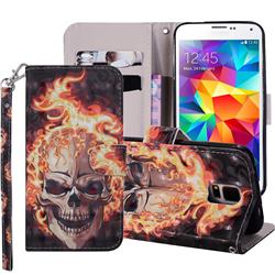 Flame Skull 3D Painted Leather Phone Wallet Case Cover for Samsung Galaxy S5 G900