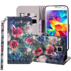 Rose Flower 3D Painted Leather Phone Wallet Case Cover for Samsung Galaxy S5 G900