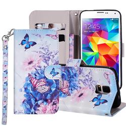 Pansy Butterfly 3D Painted Leather Phone Wallet Case Cover for Samsung Galaxy S5 G900
