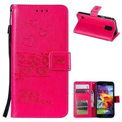 Embossing Owl Couple Flower Leather Wallet Case for Samsung Galaxy S5 G900 - Red