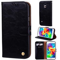 Luxury Retro Oil Wax PU Leather Wallet Phone Case for Samsung Galaxy S5 G900 - Deep Black