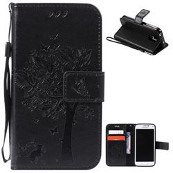 Embossing Butterfly Tree Leather Wallet Case for Samsung Galaxy S5 Mini - Black