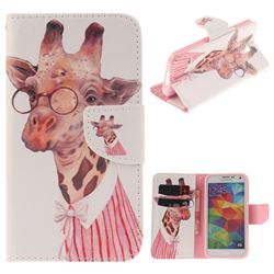 Pink Giraffe PU Leather Wallet Case for Samsung Galaxy S5 Mini G800