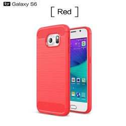 Luxury Carbon Fiber Brushed Wire Drawing Silicone TPU Back Cover for Samsung Galaxy S6 G920 (Red)