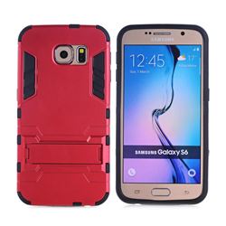 Armor Premium Tactical Grip Kickstand Shockproof Dual Layer Rugged Hard Cover for Samsung Galaxy S6 G920 - Wine Red