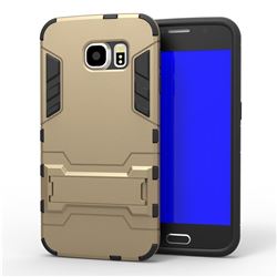 Armor Premium Tactical Grip Kickstand Shockproof Dual Layer Rugged Hard Cover for Samsung Galaxy S6 G920 - Golden
