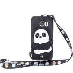 Cute Panda Neck Lanyard Zipper Wallet Silicone Case for Samsung Galaxy S6 G920