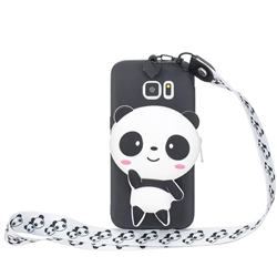 White Panda Neck Lanyard Zipper Wallet Silicone Case for Samsung Galaxy S6 G920