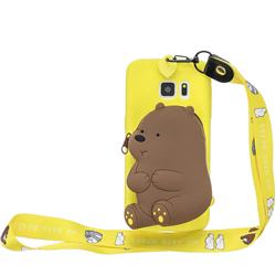 Yellow Bear Neck Lanyard Zipper Wallet Silicone Case for Samsung Galaxy S6 G920