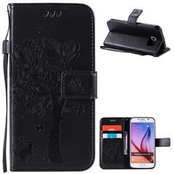 Embossing Butterfly Tree Leather Wallet Case for Samsung Galaxy S6 - Black
