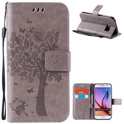 Embossing Butterfly Tree Leather Wallet Case for Samsung Galaxy S6 - Grey