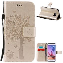 Embossing Butterfly Tree Leather Wallet Case for Samsung Galaxy S6 - Champagne