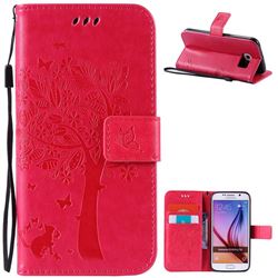 Embossing Butterfly Tree Leather Wallet Case for Samsung Galaxy S6 - Rose