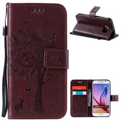 Embossing Butterfly Tree Leather Wallet Case for Samsung Galaxy S6 - Coffee