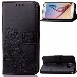 Embossing Imprint Four-Leaf Clover Leather Wallet Case for Samsung Galaxy S6 - Black