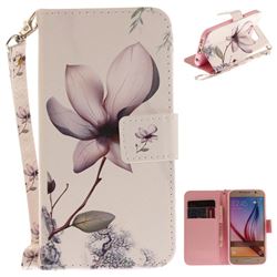 Magnolia Flower Hand Strap Leather Wallet Case for Samsung Galaxy S6 G920