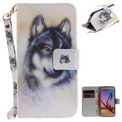 Snow Wolf Hand Strap Leather Wallet Case for Samsung Galaxy S6 G920
