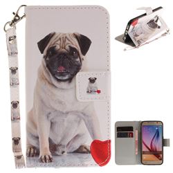 Pug Dog Hand Strap Leather Wallet Case for Samsung Galaxy S6 G920