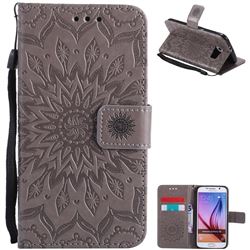 Embossing Sunflower Leather Wallet Case for Samsung Galaxy S6 G920 - Gray