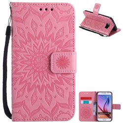 Embossing Sunflower Leather Wallet Case for Samsung Galaxy S6 G920 - Pink