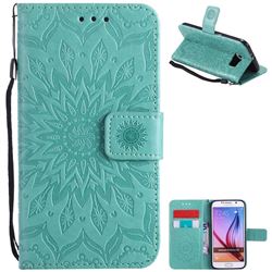Embossing Sunflower Leather Wallet Case for Samsung Galaxy S6 G920 - Green