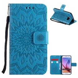 Embossing Sunflower Leather Wallet Case for Samsung Galaxy S6 G920 - Blue