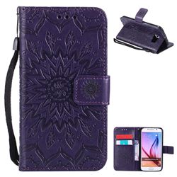 Embossing Sunflower Leather Wallet Case for Samsung Galaxy S6 G920 - Purple