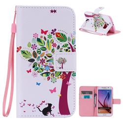 Cat and Tree PU Leather Wallet Case for Samsung Galaxy S6 G920