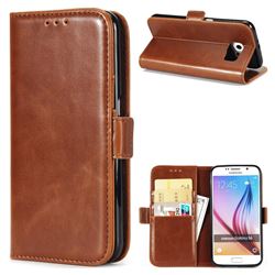 Luxury Crazy Horse PU Leather Wallet Case for Samsung Galaxy S6 G920 - Brown