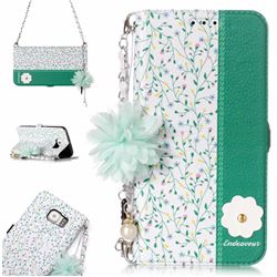 Magnolia Endeavour Florid Pearl Flower Pendant Metal Strap PU Leather Wallet Case for Samsung Galaxy S6 G920