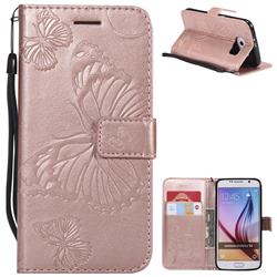 Embossing 3D Butterfly Leather Wallet Case for Samsung Galaxy S6 G920 - Rose Gold