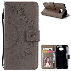 Intricate Embossing Datura Leather Wallet Case for Samsung Galaxy S6 G920 - Gray