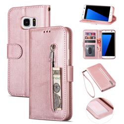 Retro Calfskin Zipper Leather Wallet Case Cover for Samsung Galaxy S6 G920 - Rose Gold
