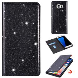 Ultra Slim Glitter Powder Magnetic Automatic Suction Leather Wallet Case for Samsung Galaxy S6 G920 - Black