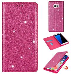Ultra Slim Glitter Powder Magnetic Automatic Suction Leather Wallet Case for Samsung Galaxy S6 G920 - Rose Red