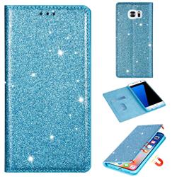 Ultra Slim Glitter Powder Magnetic Automatic Suction Leather Wallet Case for Samsung Galaxy S6 G920 - Blue