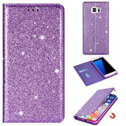 Ultra Slim Glitter Powder Magnetic Automatic Suction Leather Wallet Case for Samsung Galaxy S6 G920 - Purple