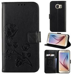 Embossing Rose Flower Leather Wallet Case for Samsung Galaxy S6 G920 - Black