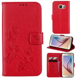 Embossing Rose Flower Leather Wallet Case for Samsung Galaxy S6 G920 - Red