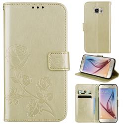 Embossing Rose Flower Leather Wallet Case for Samsung Galaxy S6 G920 - Golden